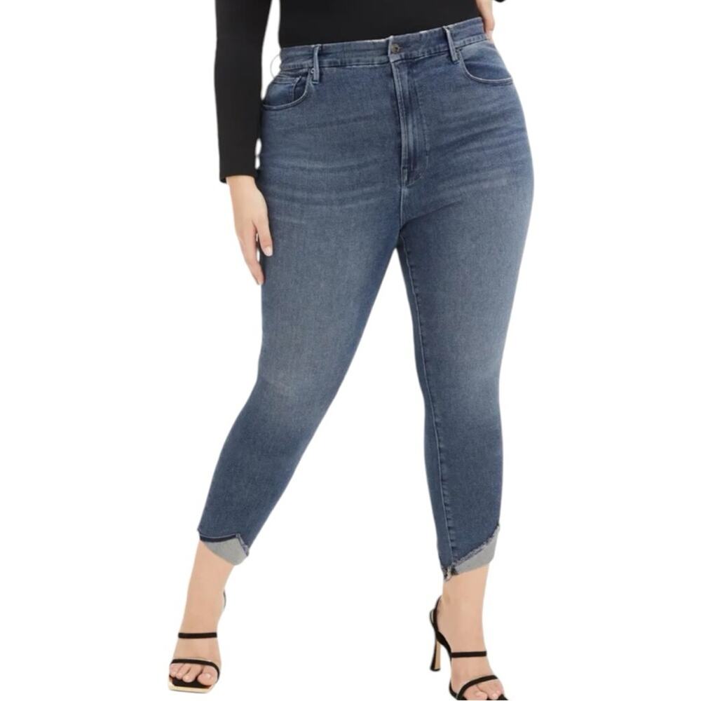 NWT Good American Good Waist Crop Tacked Hem Skinny Jeans Size 16 Retail $145